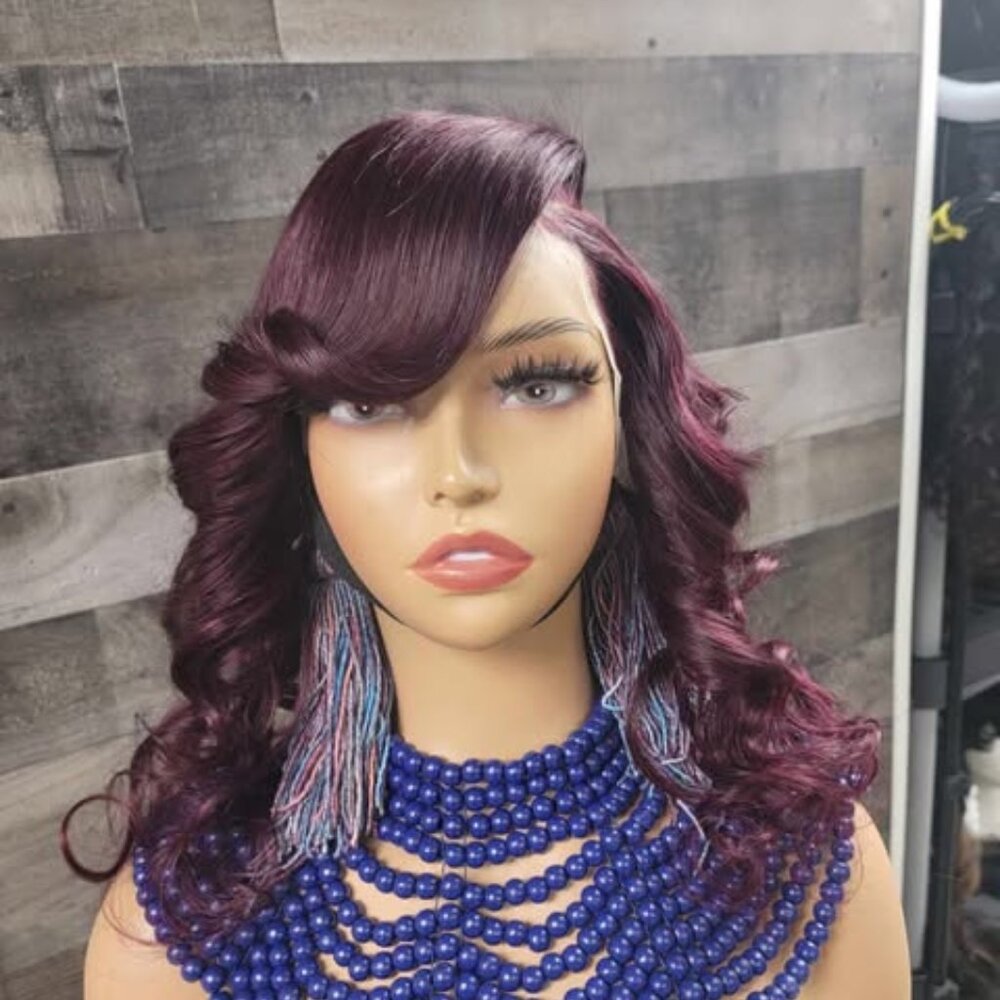 20 inch dark wine burgundy colored wig